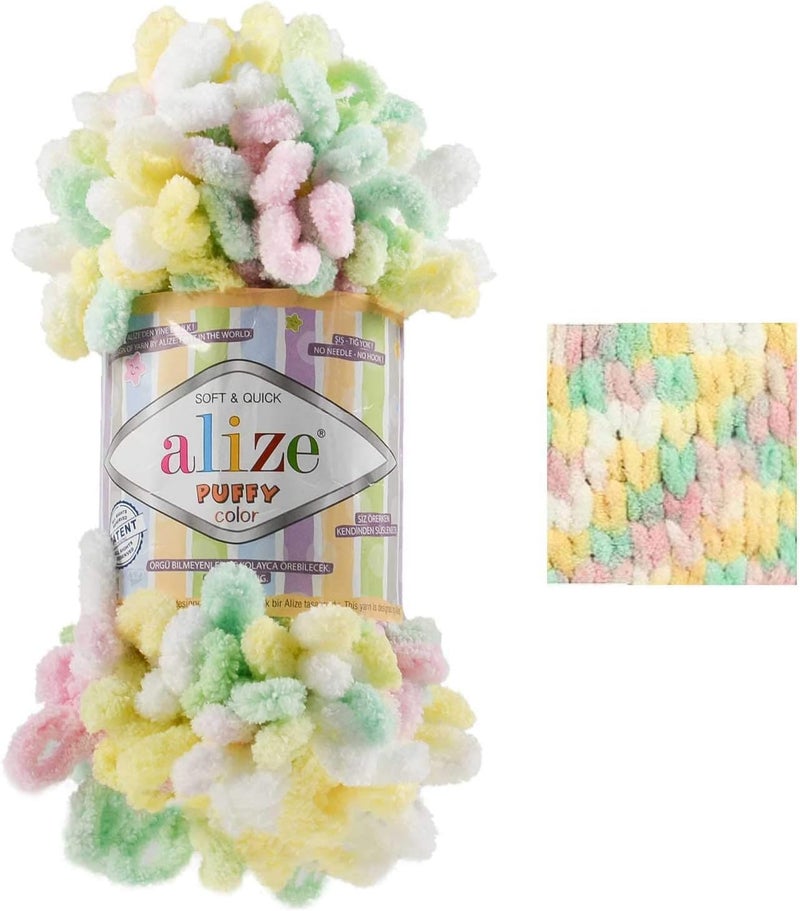 Alize Puffy Color Baby Blanket Yarn Lot of 4skn 400gr 39.3 yds 100% Micropolyester Soft Yarn Hand Knitting Yarn (5862) - Image 4